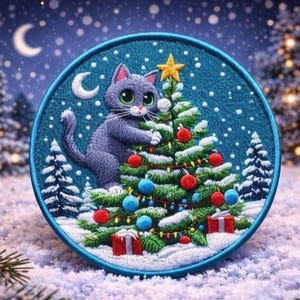 Parche bordado estampado de gato azul ruso, ideal para planchar o coser. Perfecto para mochilas, ropa, vaqueros, chaquetas, calcetines, árbol de Navidad, Papá Noel y otros artículos de animales.