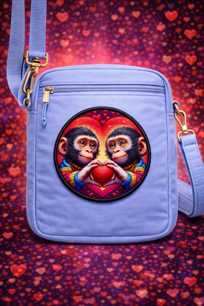 Monkey Patch Printed Embroidered Base Iron-on/Sew-on Applique Backpack Clothing Denim Jeans Jacket, Love Animal Valentine's Day Couple Heart image 3