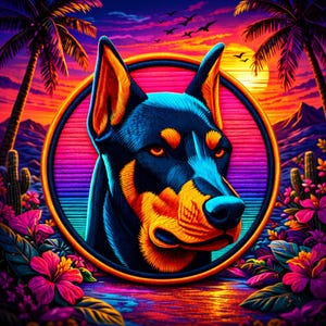 Doberman Patch/Iron-on Patch/Dog Patch/Dog Breed/Family Pet Gift/Neon/Sew-on Applique for Clothing Vest/Jacket Backpacks Gear Harness