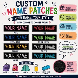 Custom Your Name Patch Personalized Name Tag Embroidered Iron-on Applique for Diaper Bag Backpack Jacket Clothing Uniform Vest Badge Emblem