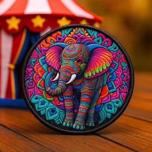 Patch olifant/opstrijkpatch/mandalastijl/badge wilde dieren, Afrika Afrikaanse dieren in het wild/opnaaibare appliqué voor rugzakkleding jeansjasje/vest
