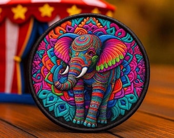 Elephant Patch/Iron-on Patch/Mandala Style/Wild Animal Badge, Africa African Wildlife/Sew-on Applique for Backpack Clothes Jeans Jacket/Vest