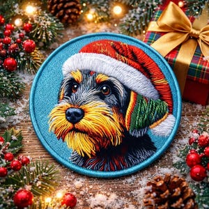 Miniature Schnauzer Patch/Iron-on Patch/Christmas Patches/Dog Breed/Family Pet Gift/Sew-on Applique for Stocking Backpack Clothing Jacket
