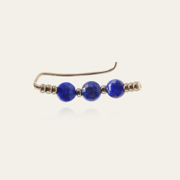 Climber | Boucle d'oreille montante | Lapis lazuli | Pierres naturelles | Bijoux femme | Or laminé 14k | Résiste à l’eau | Idée cadeau femme