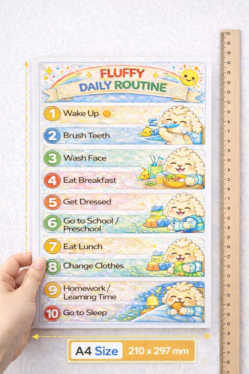 Fluffy Chart Kids Daily Routine Chart & Trackers | Printable Morning - Night Routine ...
