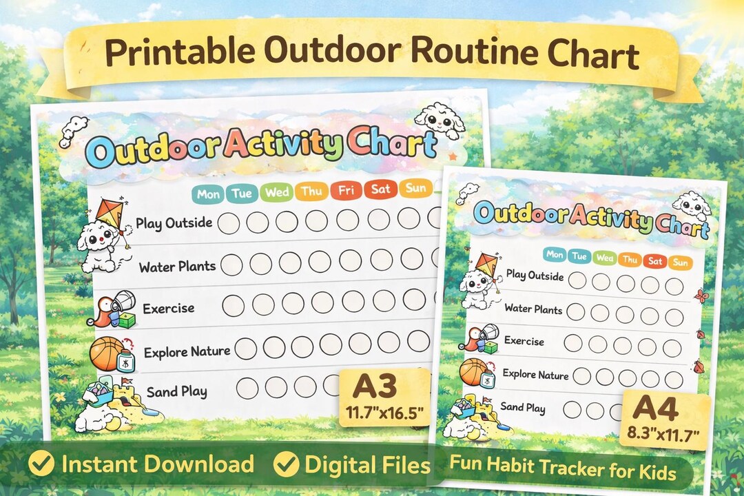 Outdoor Activity Inventory Kids Outdoor Activity Chart | Daily Habit Tracker (A3 & A4 Digital ...