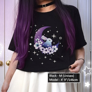 Sakura Moon Bunny Shirt Cherry Blossom Pastel Goth Celestial Rabbit Tee Starry Flowers  Kawaii Aesthetic T-shirt for Bunny Lover Cute Tshirt