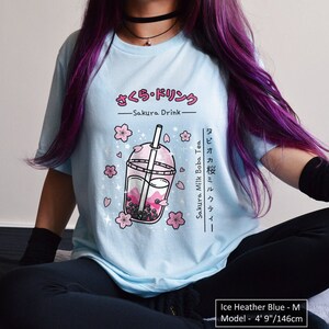 Sakura Milk Boba Shirt Soft Cotton Cherry Blossom Drink Bubble Tea Tshirt Cute Japanese Aesthetic T-shirt Harajuku Yami Kawaii Streetwear