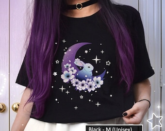 Sakura Moon Bunny Shirt Cherry Blossom Pastel Goth Celestial Rabbit Tee Starry Flowers  Kawaii Aesthetic T-shirt for Bunny Lover Cute Tshirt