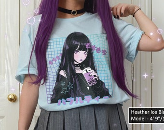 Harajuku Pastel Goth Anime shirt Bubble tea manga 90s t-shirt Kawaii goth anime girl t shirt japan aesthetic graphic tee gift for boba lover
