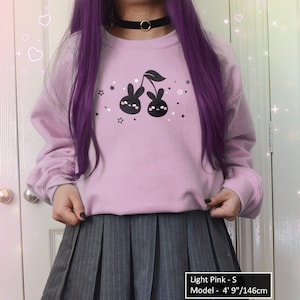 Starry Cherry Bunnies Sweatshirt Pastel Goth Aesthetic Sweater Rabbit Lover Yami Kawaii Celestial Crew Cute Anime Fruit Pink Harajuku Jumper
