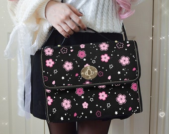Celestial Sakura Handbag Yume Kawaii Cherry Blossom Cute Messenger Bag Japan Aesthetic Pastel Goth Crossbody Purse Canvas Satchel Bag Gift