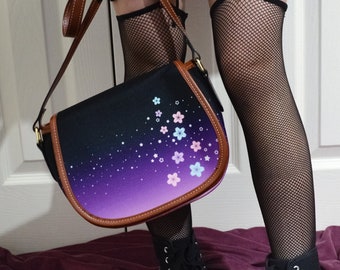 Pastel Goth Sakura Bag Gradient Cherry Blossom Handbag Cute Crossbody purse Yami Kawaii Japanese Aesthetic Canvas Saddle Bag Gift for Her
