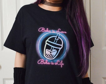 Boba T-shirt Cute t shirt for Gift Bubble tea Kawaii gift for her Boba Tea Lover Tee for coworker casual tshirt neon t shirt colorful boba