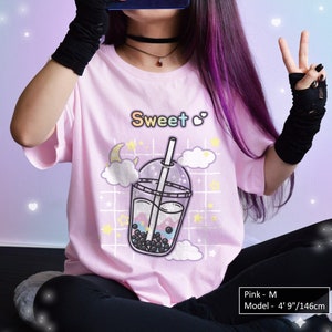 Starry Pastel Boba Shirt Yume Kawaii Star Bubble Tea Soft Cotton T-Shirt Retro Aesthetic Vaporwave Tshirt for Milk Tea Lover Cute J-fashion