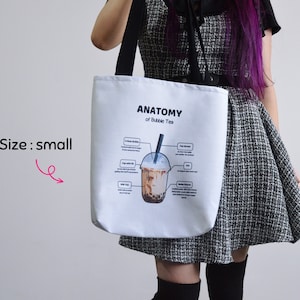 Anatomy of Bubble Tea Tote Bag Custom Color Funny Boba Tote Gift for Boba Addict Personalized Cute Reusable Shoulder Bag for Shopping Errand
