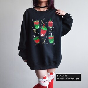 Christmas Boba Sweatshirt Holiday Season Bubble Tea Crewneck Merry Xmas Boba Crew Festive Kawaii Sweater for Boba Lover Foodie Jumper Day