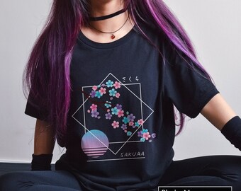 Pastel Cherry Blossom T-Shirt Japanese Aesthetic Colorful Sakura Flower Tee for Japan Lover Vaporwave Retro Jfashion Streetwear Soft T shirt