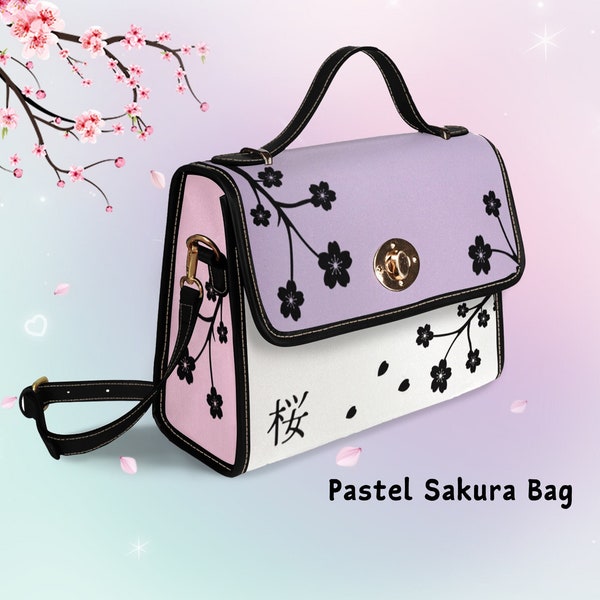 Cute Colorblock Sakura Bag Pastel Color Block Cherry Blossom Messenger Bag Japanese Aesthetic Pastel Goth Crossbody Purse Japan Satchel Bag