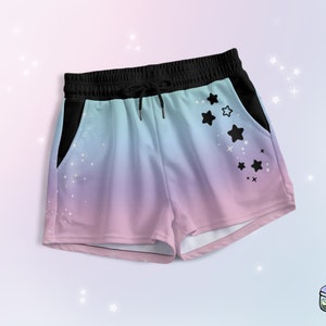 Starry Pastel Goth Shorts Gradient Yami Kawaii Semi Stretchy Shorts with Pockets Creepy Cute Harajuku Short for Women Aesthetic Alt JFashion