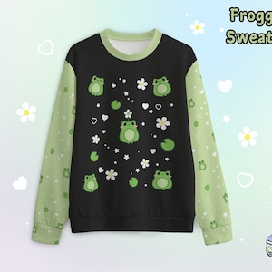 Harajuku Yami Kawaii Frog Sweatshirt Celestial Cute Garden Frog Sweater Pastel Goth Aesthetic Jumper Frog Lover Gift J fashion Froggy Flower