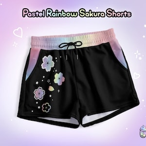 Pastel Goth Rainbow Sakura Shorts Celestial Yami Kawaii Cherry Blossom Cute Shorts with 2 Pockets Starry Jfashion Fairy Kei Aesthetic Decora