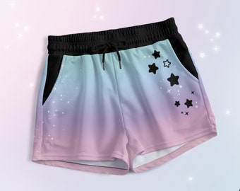 Starry Pastel Goth Shorts Gradient Yami Kawaii Semi Stretchy Shorts with Pockets Creepy Cute Harajuku Short for Women Aesthetic Alt JFashion