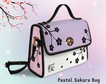 Cute Colorblock Sakura Bag Pastel Color Block Cherry Blossom Messenger Bag Japanese Aesthetic Pastel Goth Crossbody Purse Japan Satchel Bag