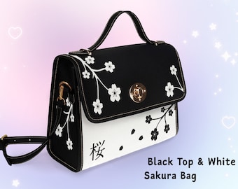 Black and White Sakura Bag Block Color Cherry Blossom