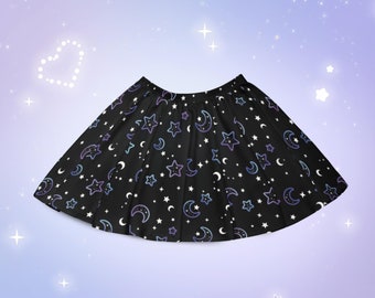 Cute Mystical Moon and Stars Skirt Celestial Pastel Goth Flare Skirt Yami Kawaii Harajuku Skirt Alt Aesthetic J Fashion Alternative Clothing