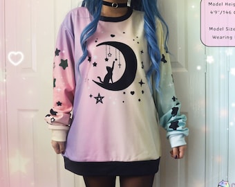 Pastel Goth Moon Cat Sweatshirt Yami Kawaii Celestial Star Kitty