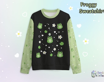 Harajuku Yami Kawaii Frog Sweatshirt Celestial Cute Garden Frog Sweater Pastel Goth Aesthetic Jumper Frog Lover Gift J fashion Froggy Flower