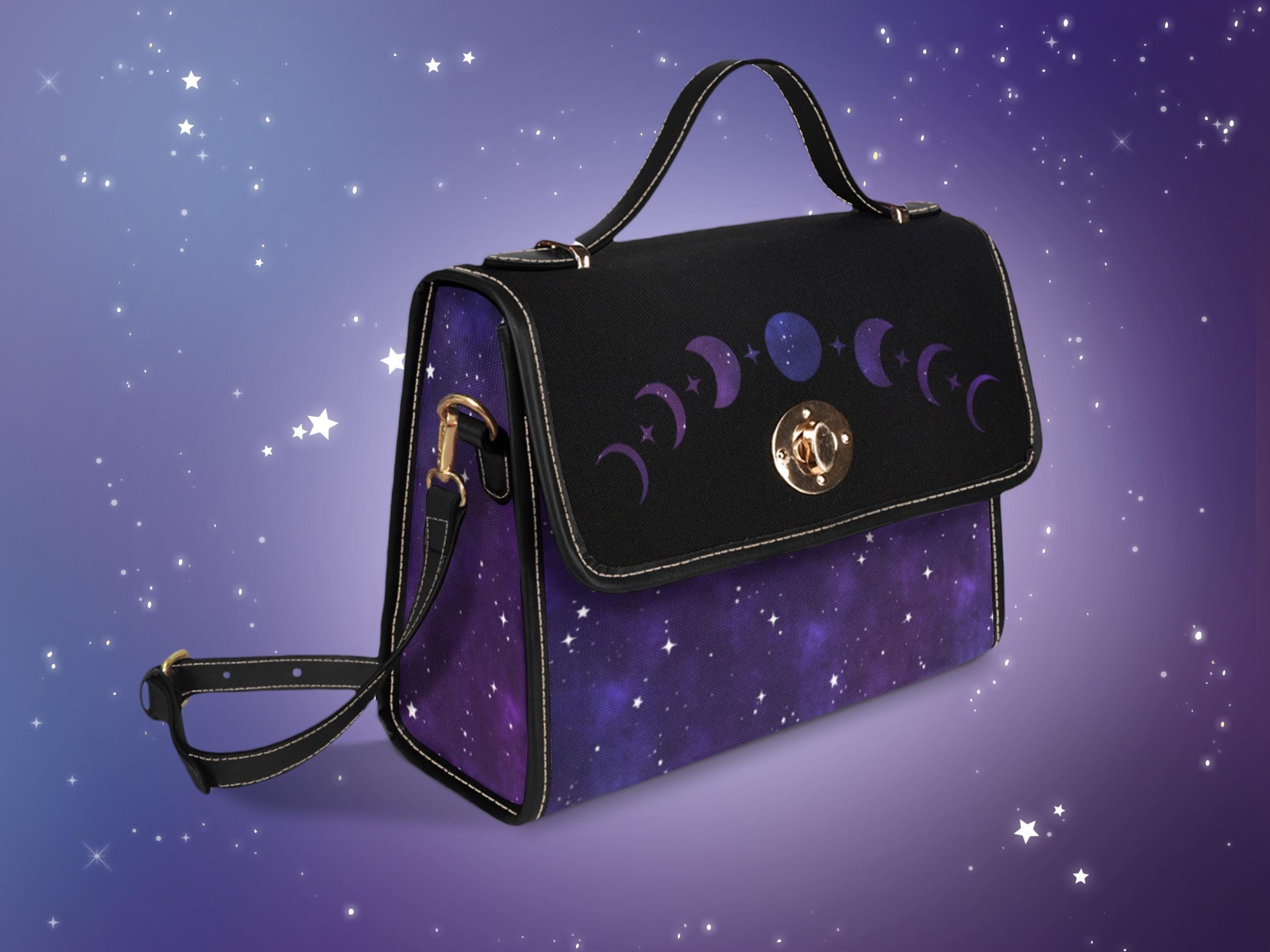 Moon Phase Galaxy Bag Celestial Mystic Purse Purple Cosmic Stars