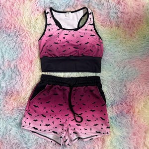 Pastel Goth Bats Shorts w/ Pockets Celestial Creepy Cute Pink Shorties Cute Red Black Grunge Alt Sports Shorts Casual Alternative Gothic Her