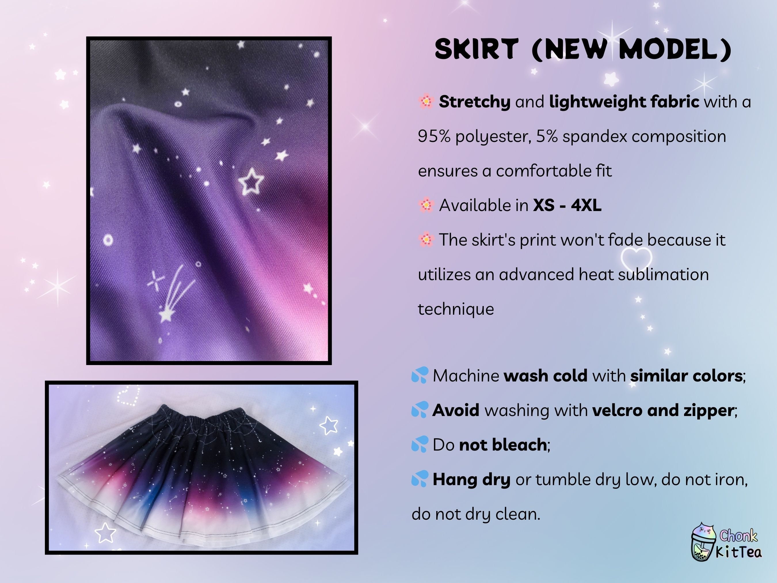 スカート Celestial Celestial Space Blue Skirt, Pastel Goth Starry Constellation