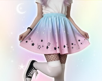 Starry Pastel Goth Skirt Celestial Fairy Kei Flare Skirt Cute Yami Kawaii Harajuku Stars Skirt Alt Aesthetic J Fashion Alternative Clothing