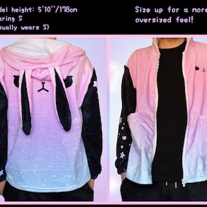 Fairy Kei Mezzio Piano Bunny Embroidered Snap-Front Hoodie