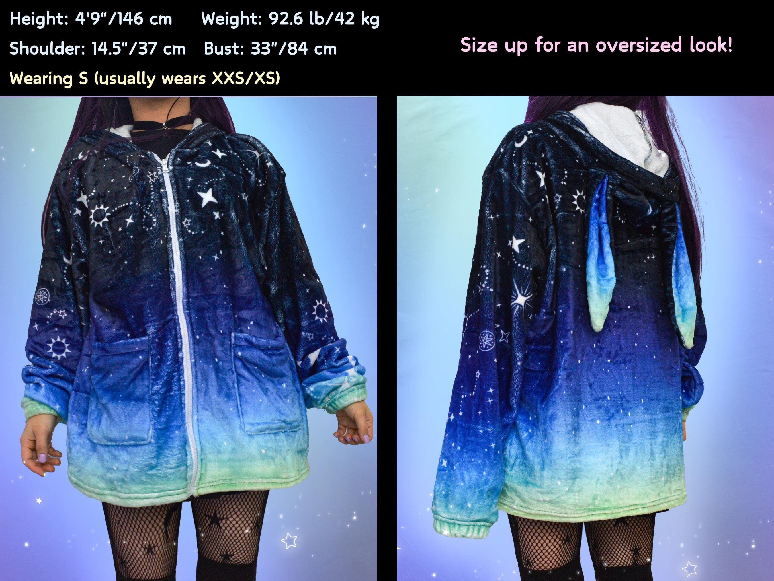 Celestial Fluffy Bunny Ear Hoodie, Harajuku Blue Pastel Goth