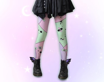 Yami Kawaii Menhera Leggings, Pastel Goth Zombie Leggings, Harajuku Alt Fashion Spooky Cute Halloween Tights Creepy Cute Japanese Streetwear