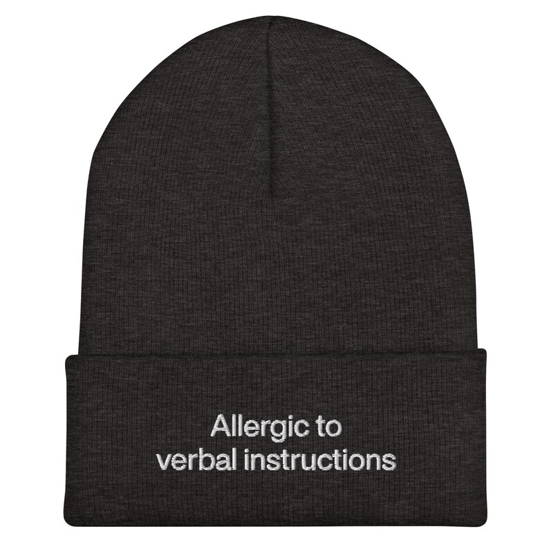 Allergic To Verbal Instructions Beanie, Embroidered ADHD Funny Gift, Mental Health Meme Joke, Neurospicy Sarcastic Hat, Neurodiversity Humor