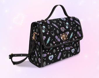 Pastel Goth Hearts Bag, Drippy Yami Kawaii Black Pink Purse, Cute