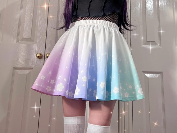 Pastel Rainbow Floral Skirt Celestial Sakura Yume Kawaii Skirt