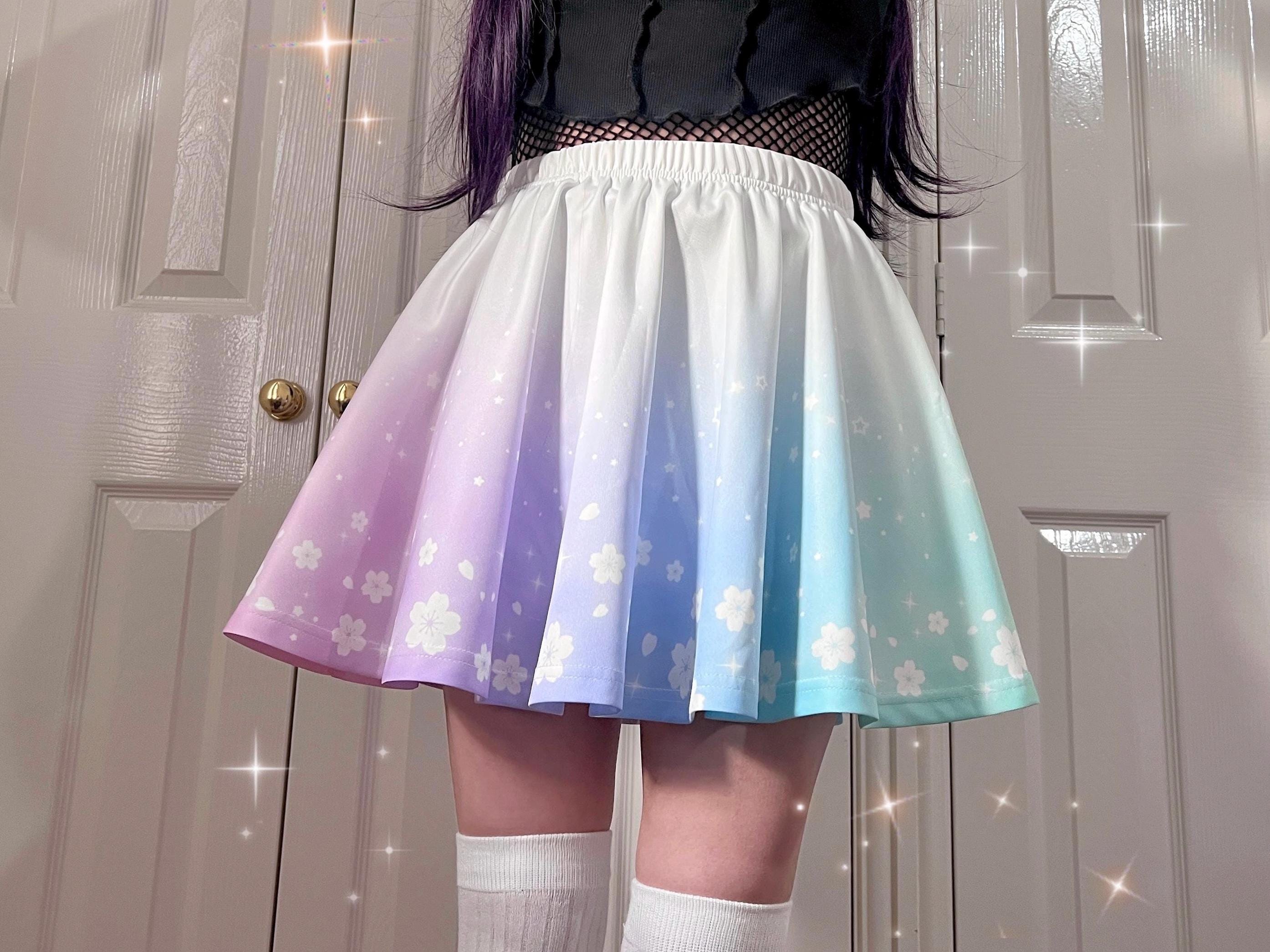 Pastel Rainbow Floral Skirt Celestial Sakura Yume Kawaii Skirt