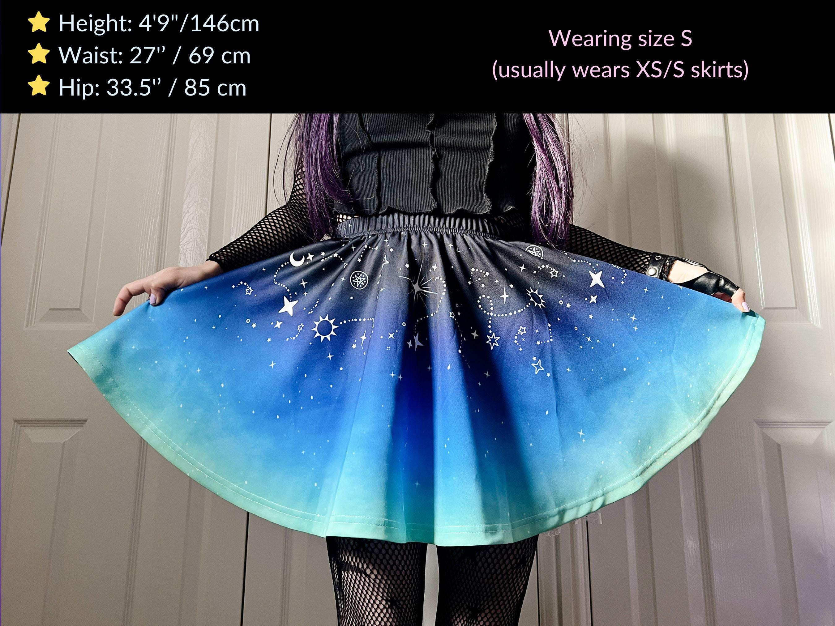 スカート Celestial Celestial Space Blue Skirt, Pastel Goth Starry Constellation
