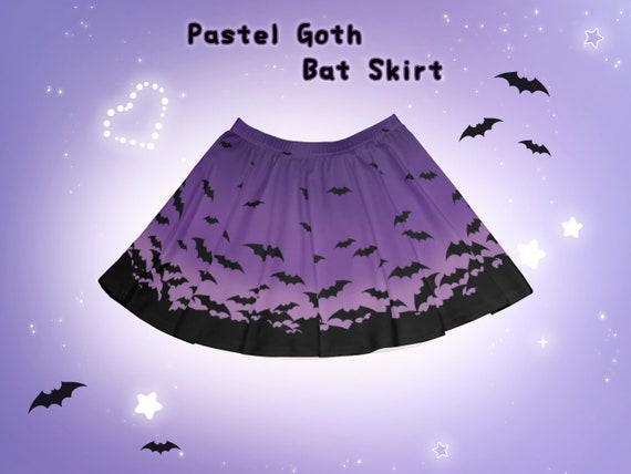 Pastel Goth Bat Skirt Creepy Cute Yami Kawaii Flare Skirt Purple Spooky Halloween Skirt Alt Fashion Miniskirt Witchy Gothic Alternative Girl