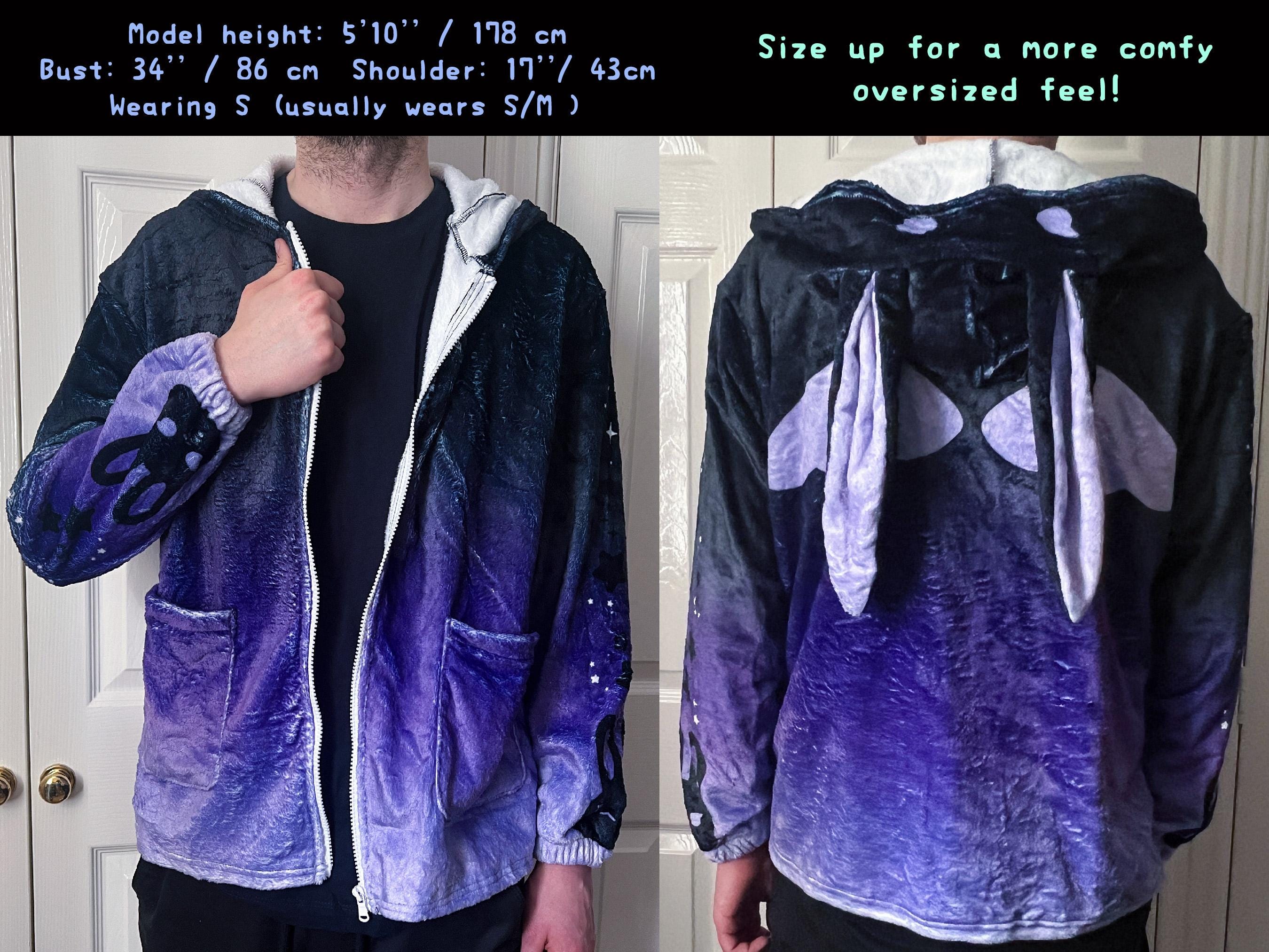 Fluffy Harajuku Purple Bunny Ear Hoodie With Wings Yami