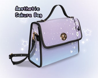 Aesthetic Sakura Satchel Bag Starry Butterfly White Cherry Blossom Handbag Lilac Ombre Yume Kawaii Cute Messenger Bag Pastel Goth Purse Gift