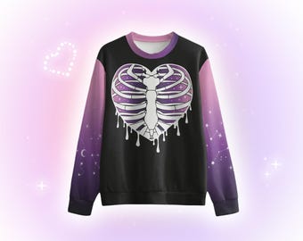 Pastel Goth Skeleton Sweatshirt, Creepy Cute Harajuku Rib Cage Sweater, Menhera Yami Kawaii Jumper,  Starry Decora Kei Japanese Streetwear
