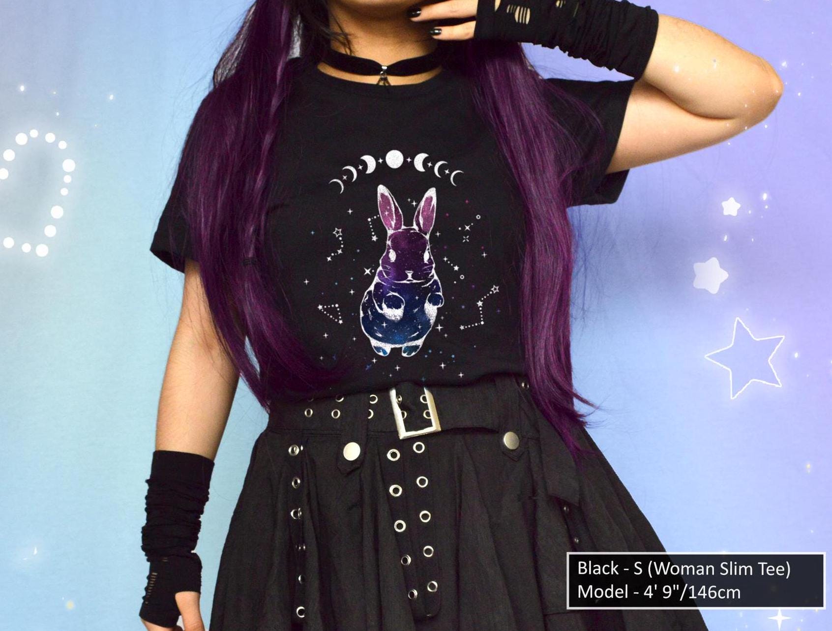 Moon Phase Cosmic Bunny Shirt Constellation Pastel Goth Celestial Galaxy Rabbit Tee Starry Space Kawaii Aesthetic Tshirt Bunny Lover T-Shirt