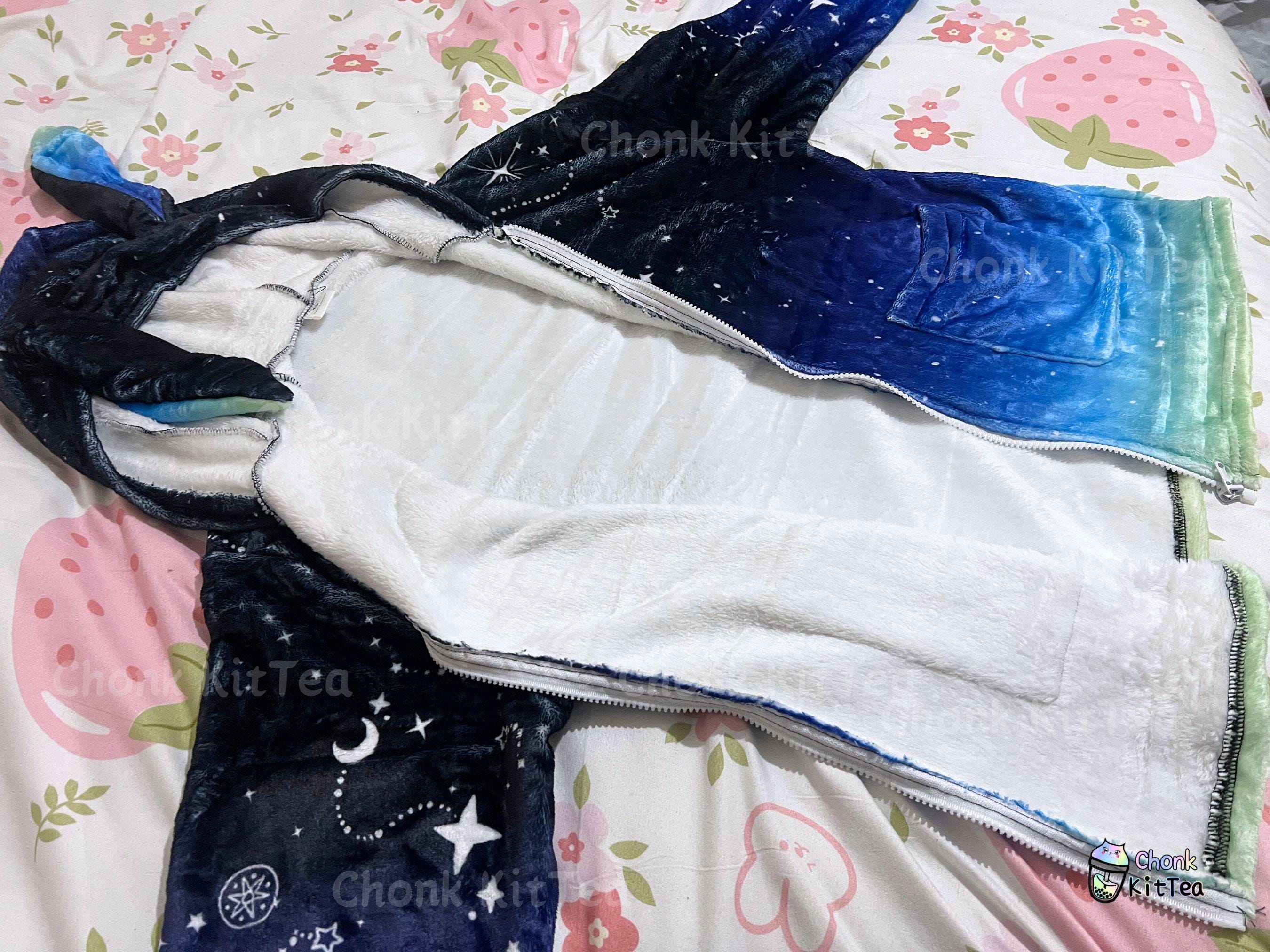 Celestial Fluffy Bunny Ear Hoodie, Harajuku Blue Pastel Goth